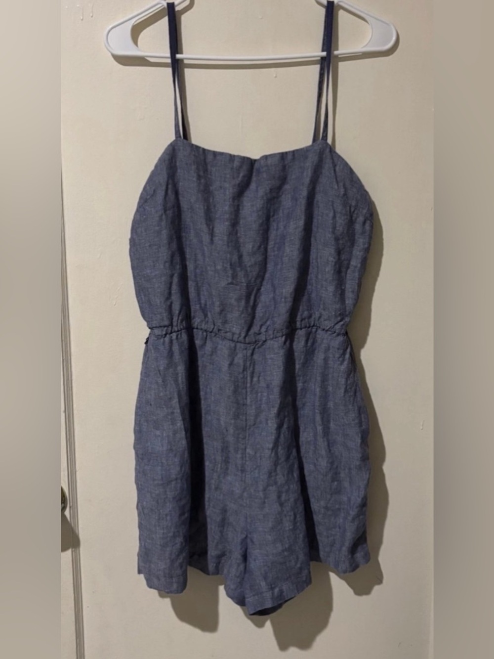 Cynthia Rowley Chambray Blue 100% Linen Size 10 Sleeveless Romper Shorts Resort - Picture 2 of 9